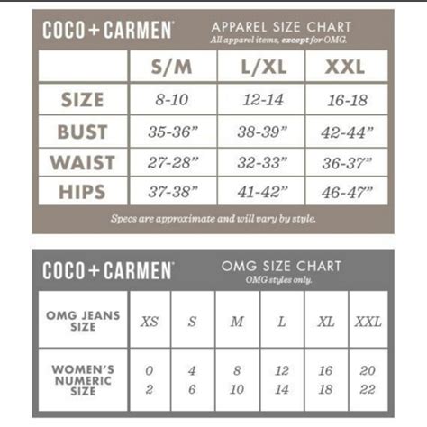 coco and carmen size chart.